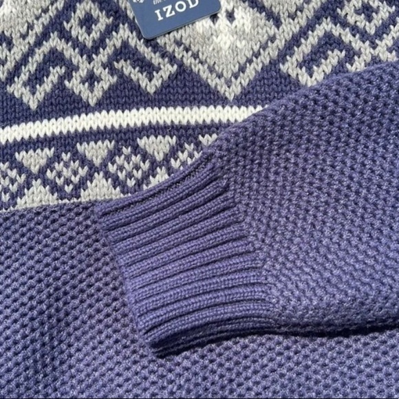 NWT IZOD Peacoat Blue Long Sleeve Fair Isle Quarter-Zip Sweater M - Picture 6 of 9